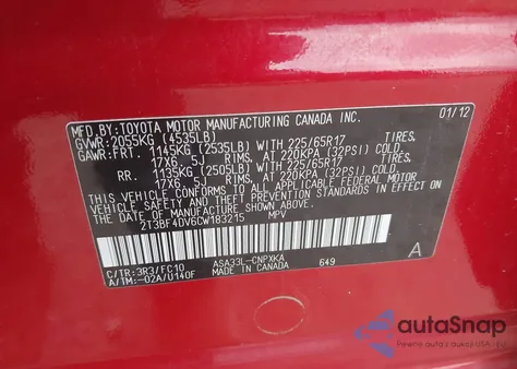 2012 Toyota Rav4 z USA, uszkodzony, nr VIN 2T3BF4DV6CW183215